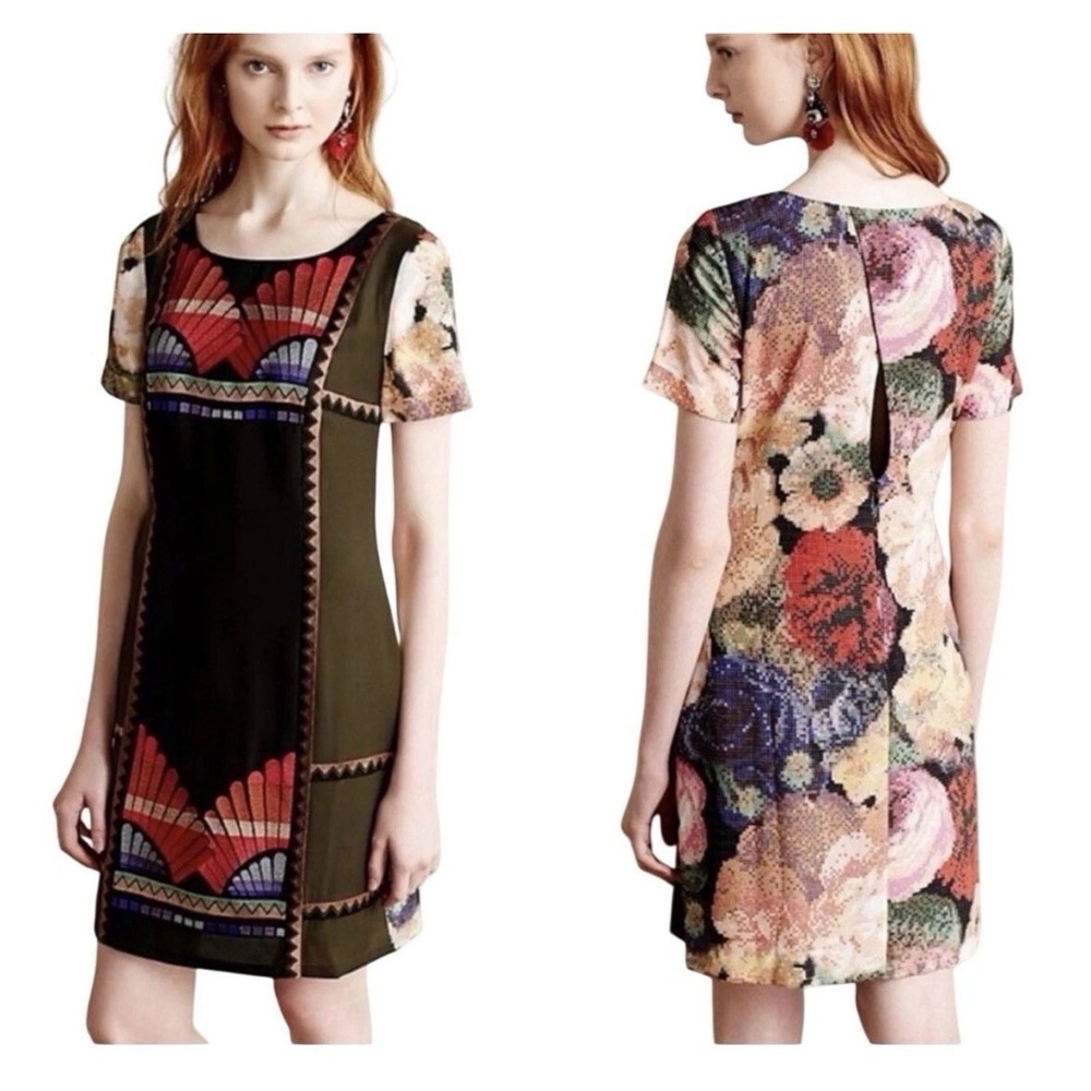 Anthropologie Ranna Gill Fanned Vignette Shift Embroidered Dress Size 10
